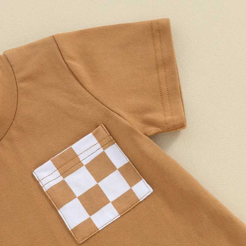 Clothing Sets 2023-12-27 Lioraitiin 0-3Y Toddler Baby Boy Summer Outfits Short Sleeve Tops Checkerboard Printed Shorts Clothes Set 2PCS R240708