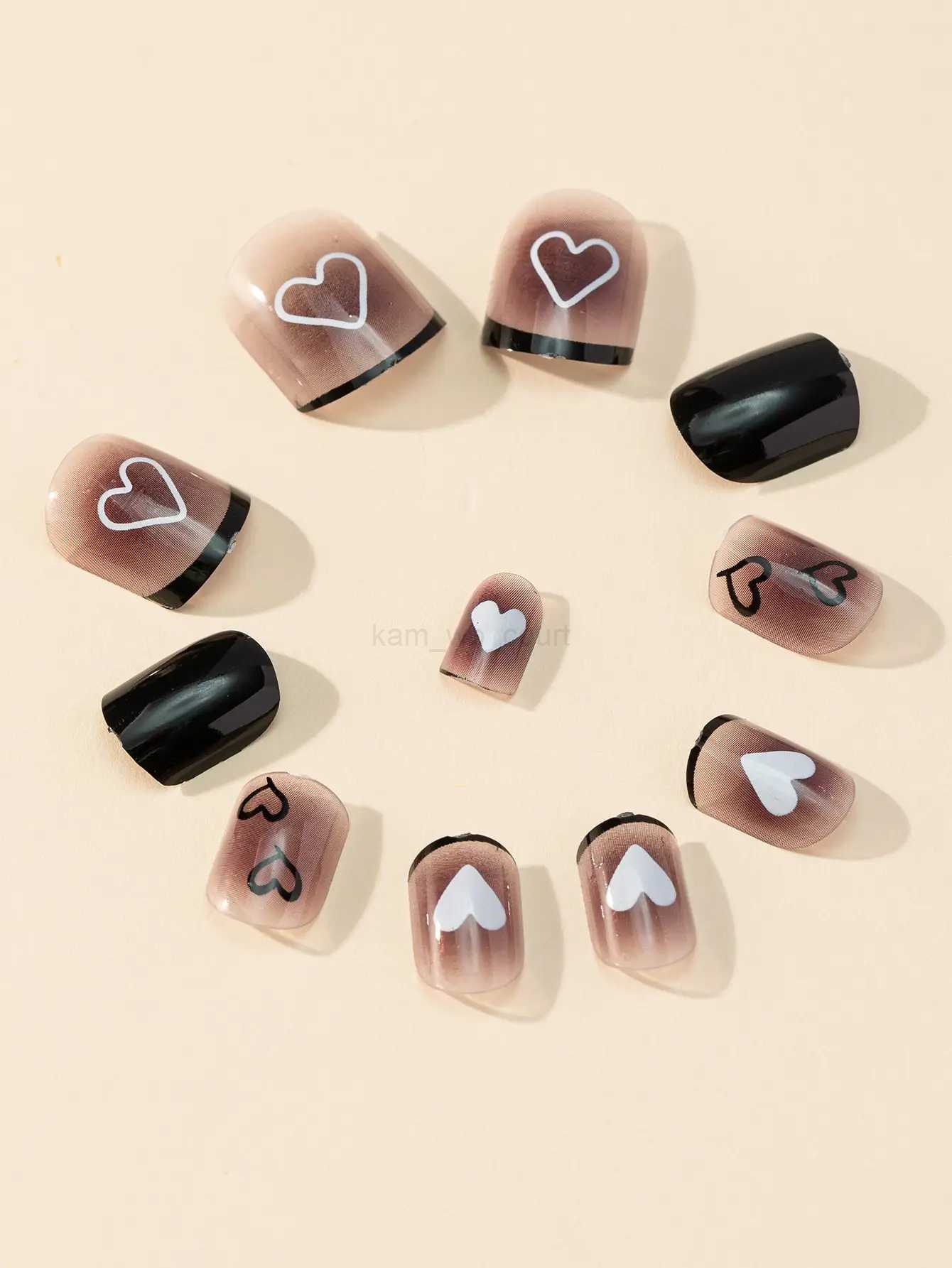 Purple impact love checkerboard wearing nail sheet short cool black fake nails 24 pieces net celebriM240708