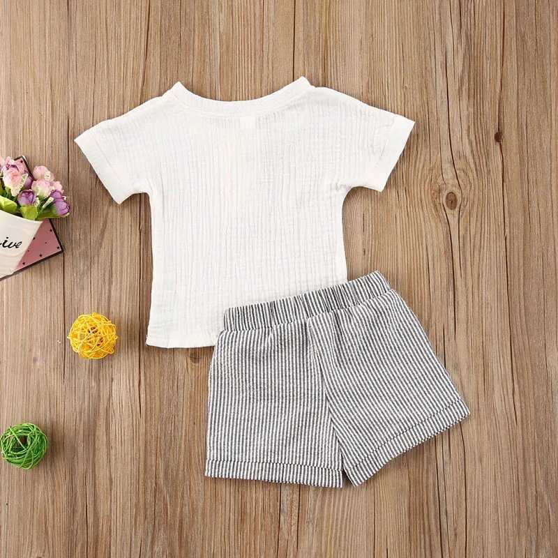 Clothing Sets lioraitiin 0-3Years Toddler Baby Girl Clothing Set Short Sleeve White Cotton Top Shirt Striped Printed Shorts 2Pcs Outfit Set R240708