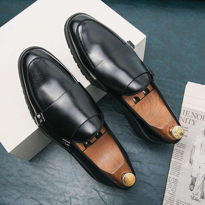 Men Fashion Formal Handmade Derby Dress Leather Shoe Gentleman Double Buckles Monk Pointed Wedding Shoes