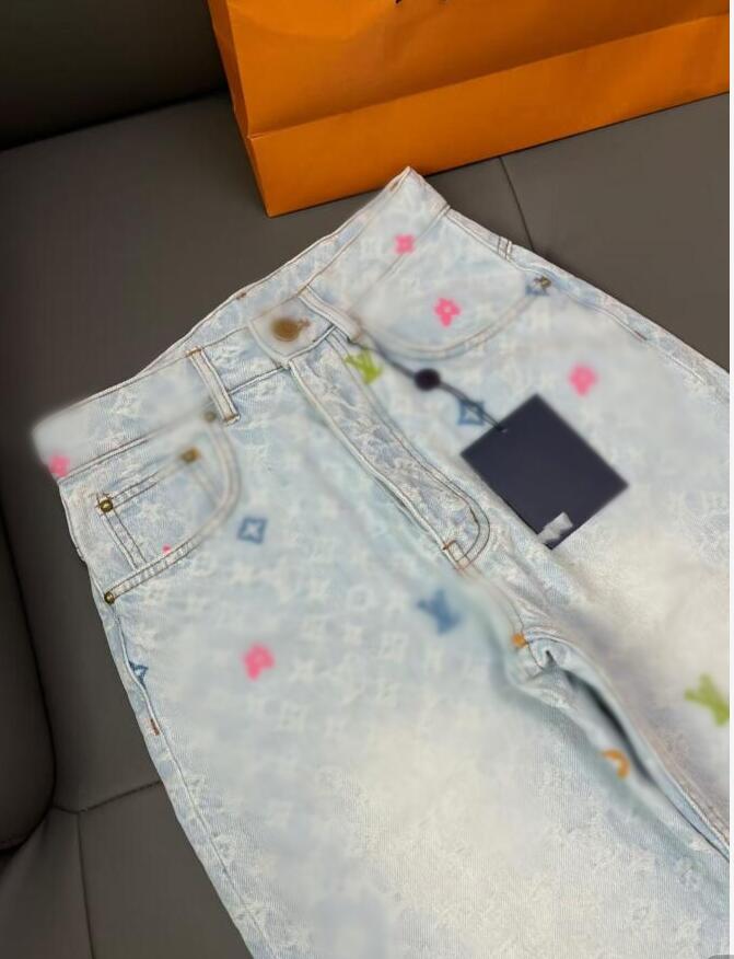 24ss New women Spring Casual pants designer jean pant paris Colorful letter embroidery jacquard fabric denim Free shipping