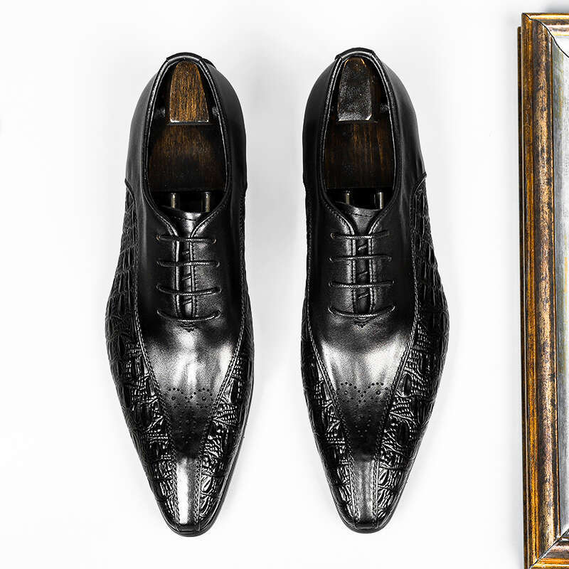 HKDQ Pointed Toe Designer Fashion Dress For Men Genuine Leather Lace Up Wedding Business Shoes Formal Black Oxford Shoe