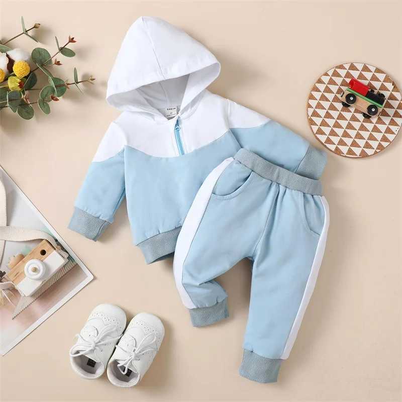 Clothing Sets 0-18M Baby Boys Autumn Clothes Set Newborn Toddler Contrast Color Long Sleeve Zipper Hoodie + Pants Outfits Infant Tracksuits R240708