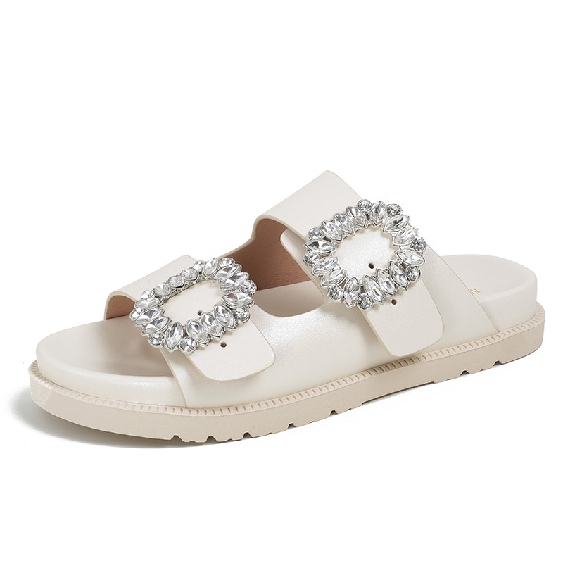 Rutep slippers are worn over women's rhinestone square buckles open toe double loops platform sandals and large size women's shoes apricot 4