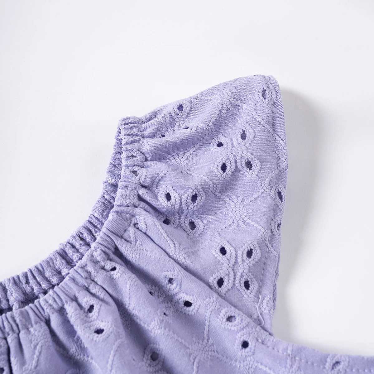 Clothing Sets Baby Girl Set Summer Solid Color Hollow Embroidered Top+Pure White Breathable Ruffle Edge Shorts 2 Piece Set for Daily+Birthday R240708