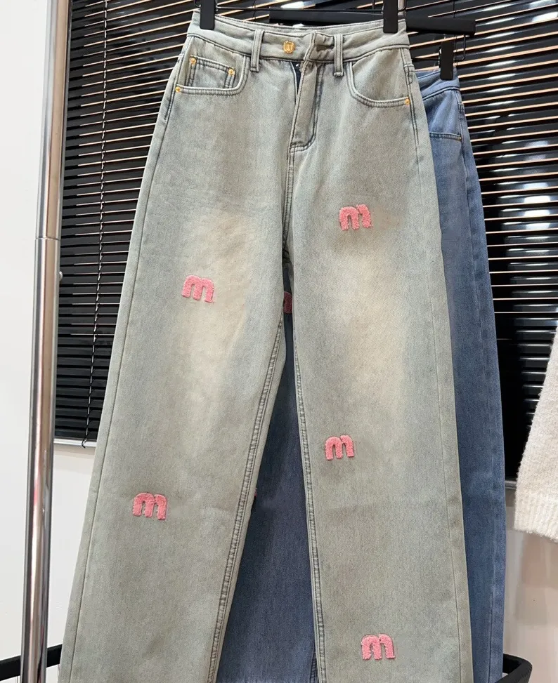 Jeans Womens Designer Trouser Legs Open Fork Tight Capris Fleece Stretch Warm Slimming Jean Pants Straight Women Clothing Embroidery Printing CUG24070806