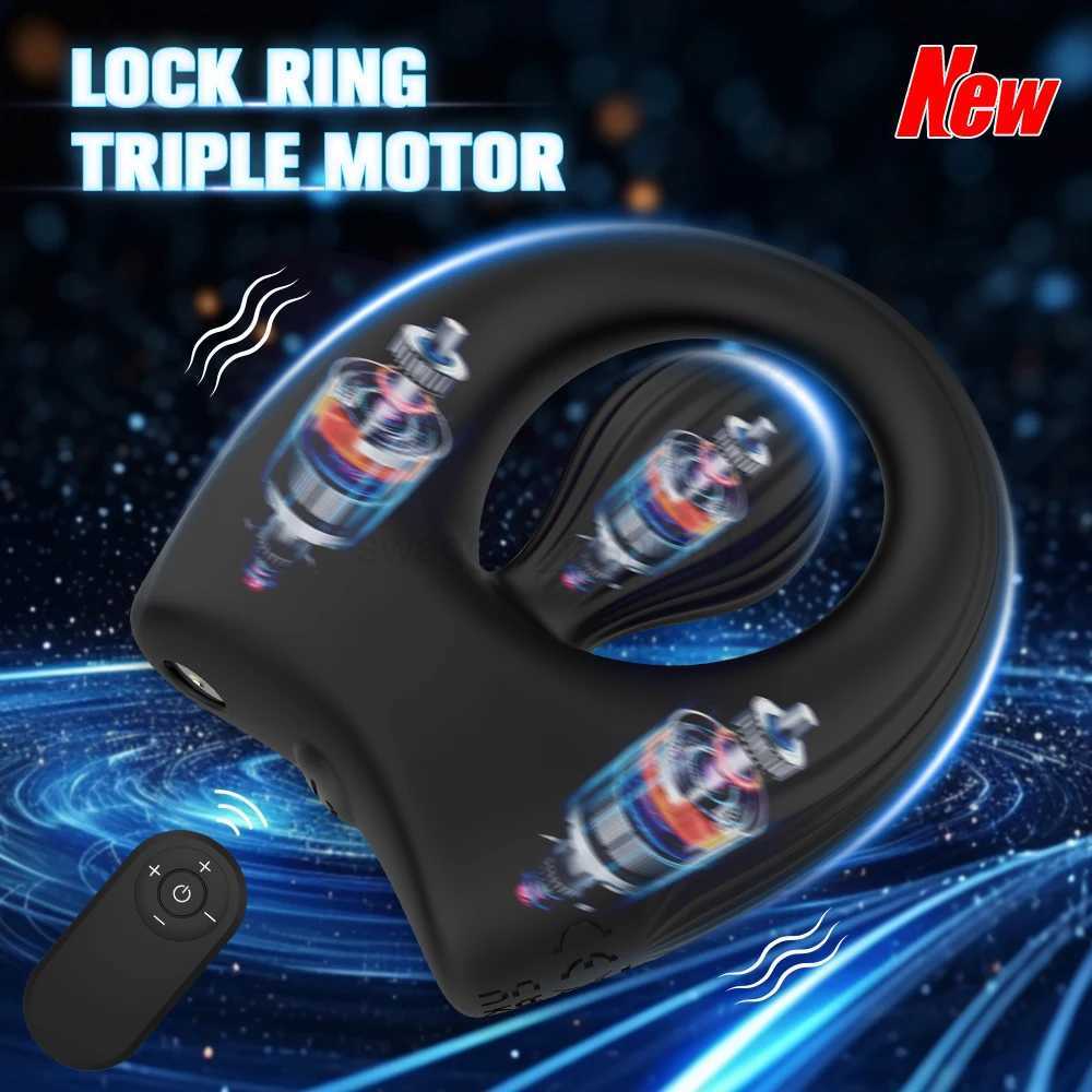 Vibrating Penis Rings Triple Motors Lock Ring Remote Control Vibrator 10 Vibration Modes Enhanced Erection Adult Erotic ToysB240708