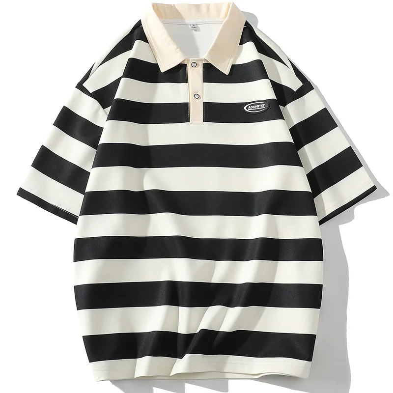 Striped Polo Shirt Men Tshirt Casual Short Sleeve Fashion Streetwear Mens Clothing Tops Tees Oversized 240701