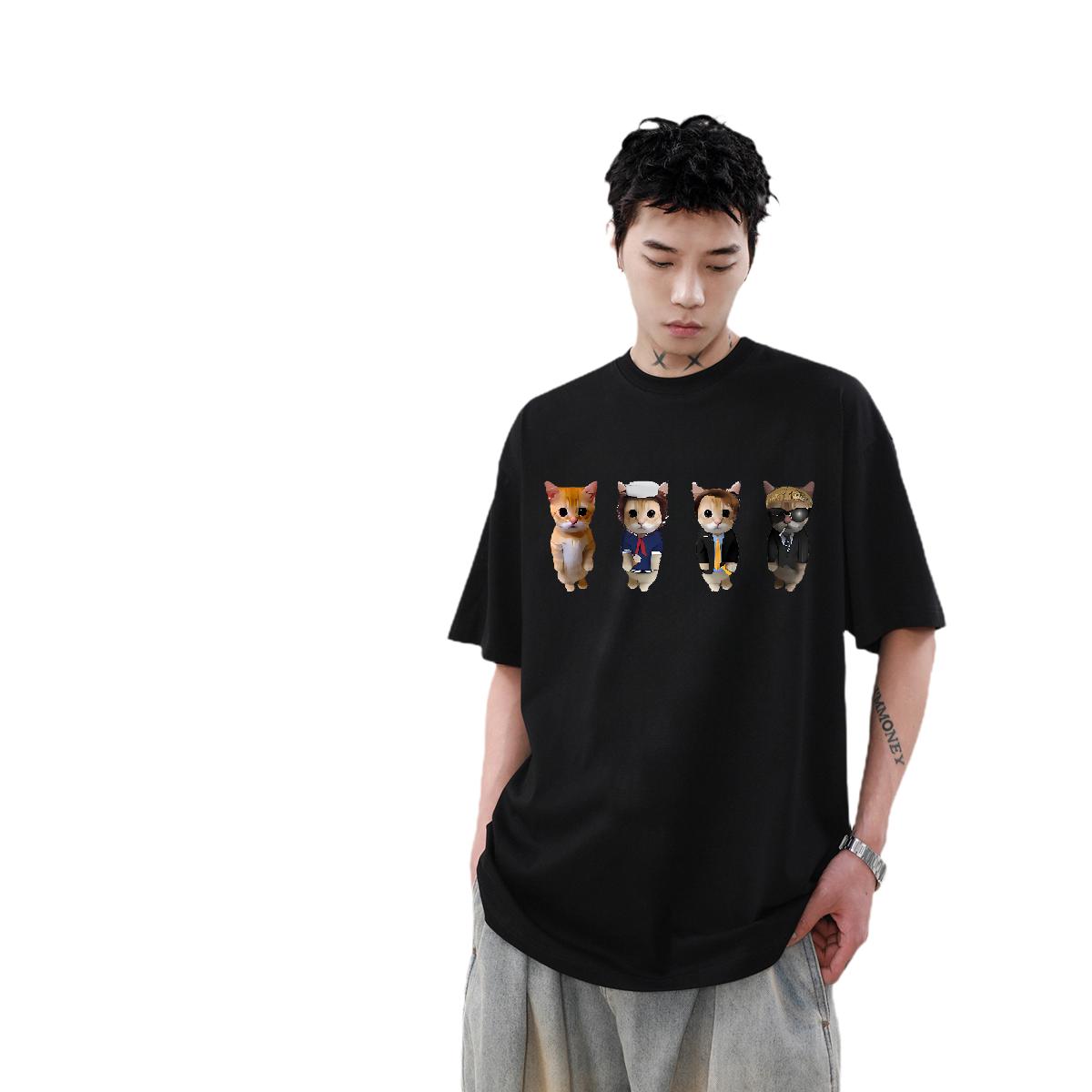 2024 T shirt Cartoon Print Men Clothes T-Shirt High Street Hip Hop Breathable Short Sleeve Unisex Tops