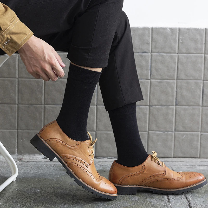 10 Pairs High Quality Spring Autumn Mens Cotton Socks Size 38-45 Long Socks For Men Dress Socks Male Gifts Business Casual Sox 240703