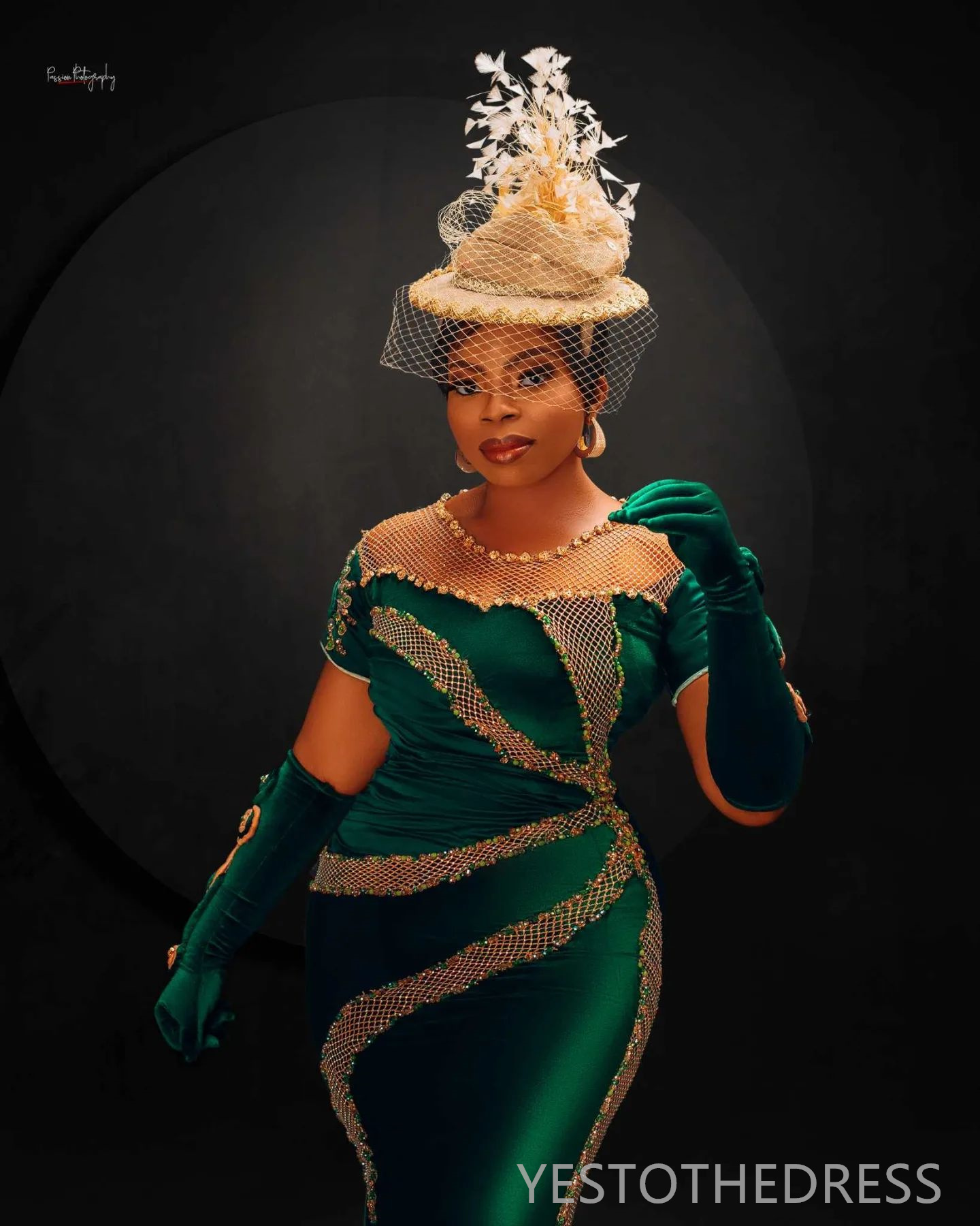 R&W 2024 Aso Ebi Classic Green Prom Dresses For Special Ocns Mermaid Promdress Evening Formal High Neck Short Sleeves Beaded Crystals Birthday Gowns A