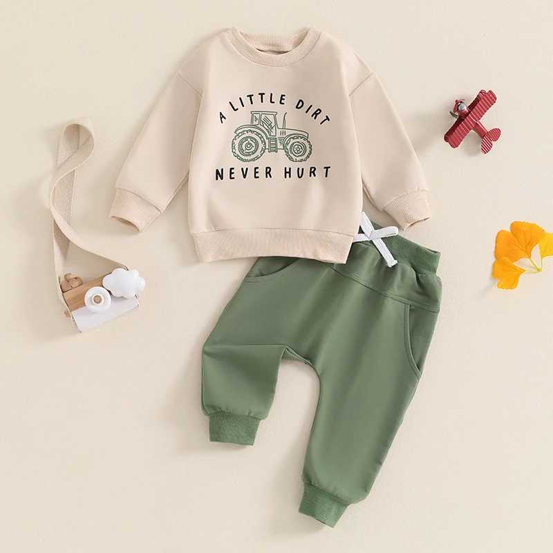 Clothing Sets Baby Boy Fall Outfits Tractor Letter Print Long Sleeve Sweatshirt Tops and Pants Sets Toddler Clothes Kids Casual Tracksuits R240708