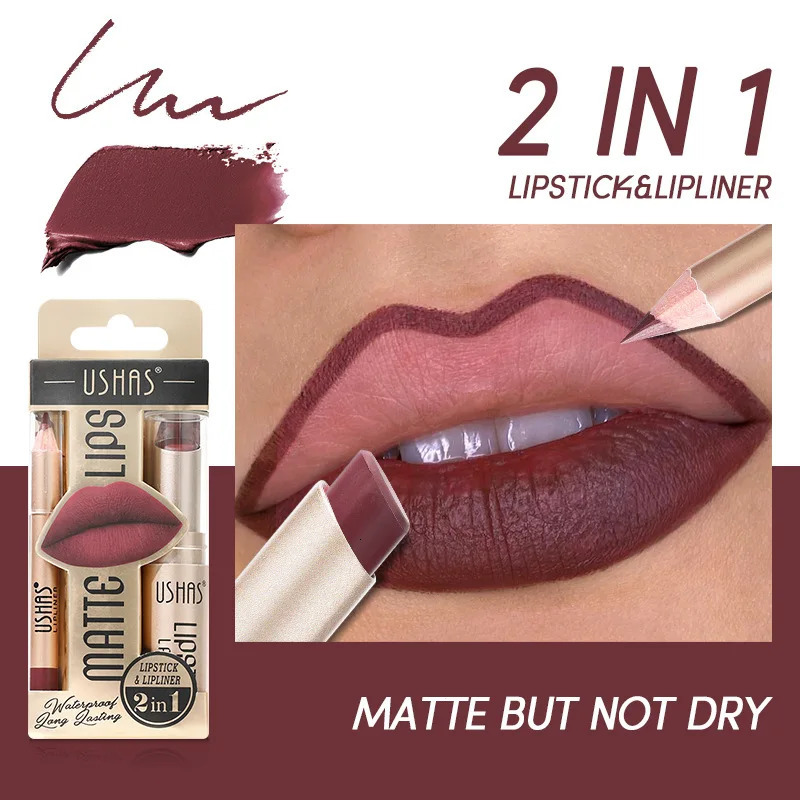12 color matte lipstick and lipstick set moisture-proof fashion 2-in-1 lipstick durable fadeless velvet lipstick 240705