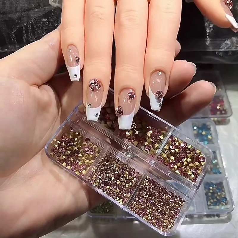 6 Grid Box Nail Art Water Diamond Colorful Dot Bottom Small Diamond 3D Ergonomic DIY Decorative Accessories 240705