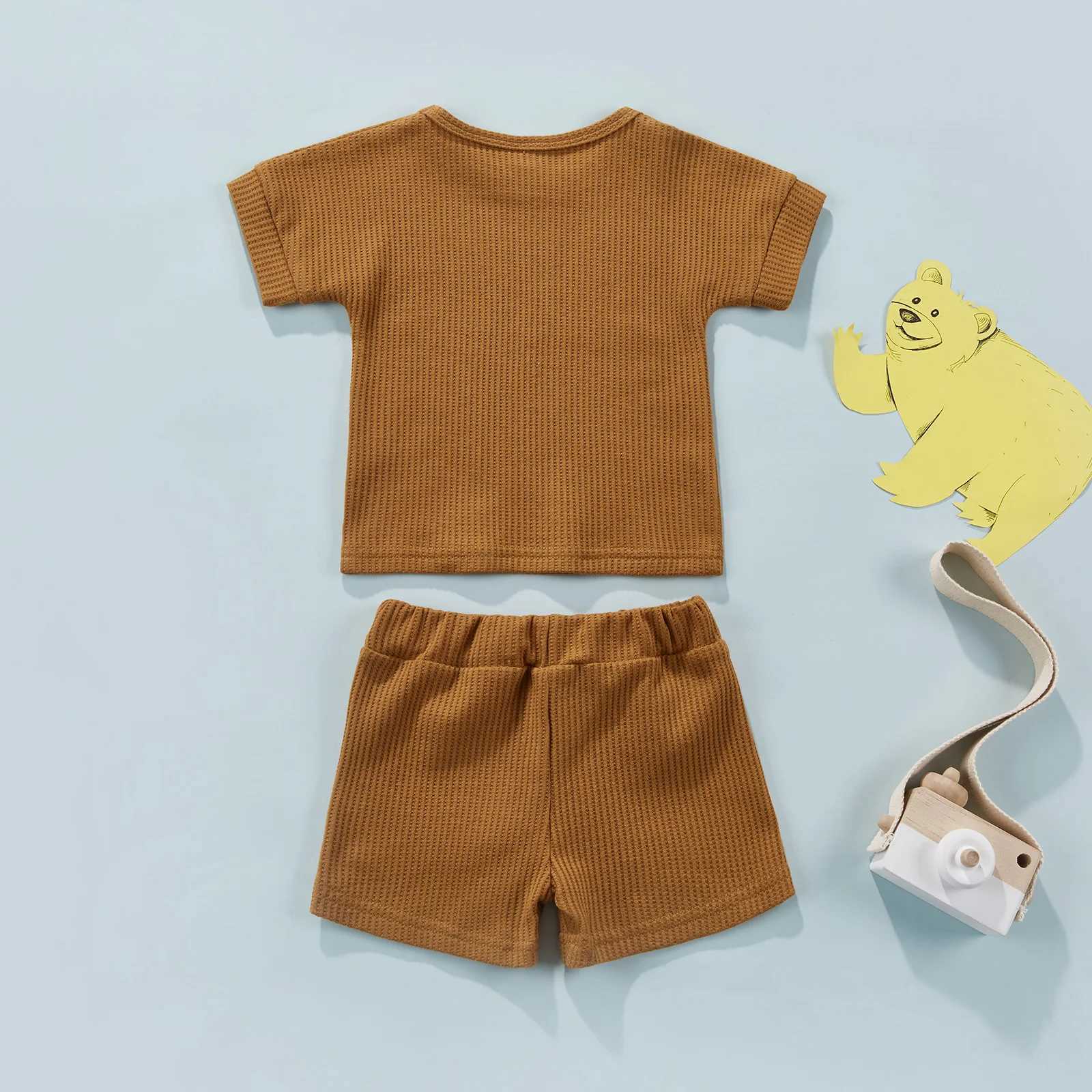Clothing Sets 2021-12-01 Lioraitiin 0-4Years Toddler Kids Girl Solid Color Round Neck Short Sleeve T-Shirt+ Shorts with Pockets R240708