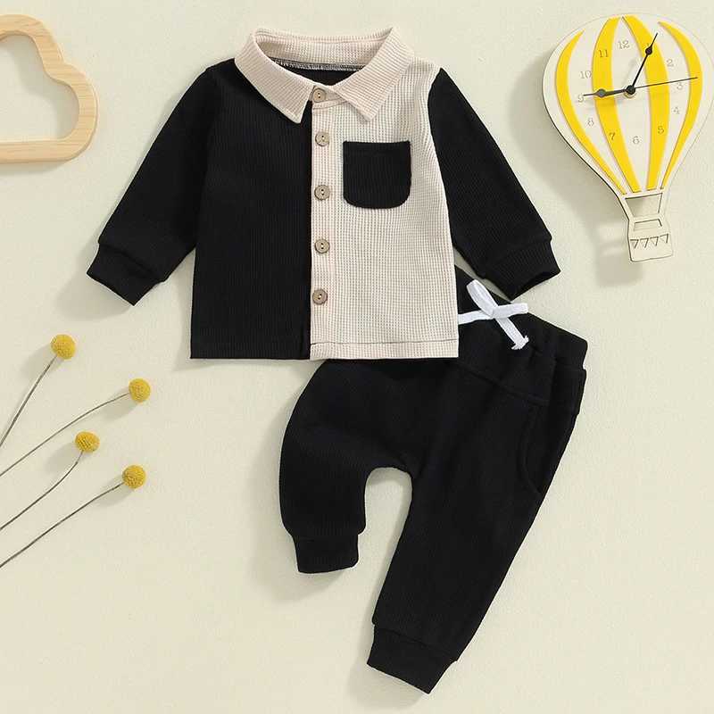 Clothing Sets 2024-05-29 Lioraitiin 6M-4Y Baby Boy Fall Outfits Classic Long Sleeve Contrast Color Shirt + Pants Set Toddler Warm Clothes