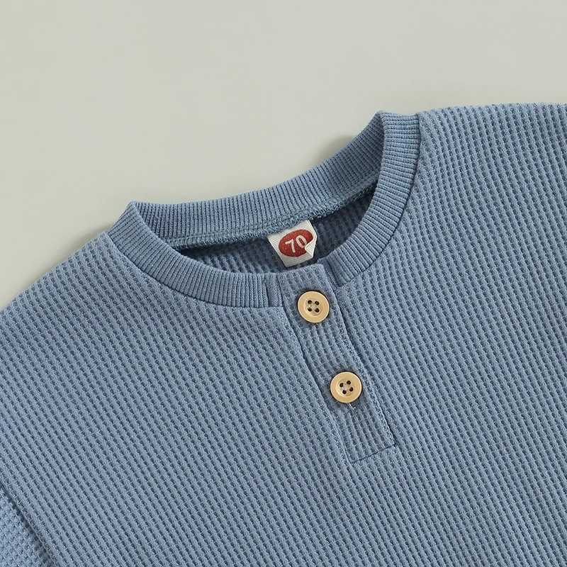 Clothing Sets 2023-02-17 Lioraitiin 0-3Years Infant Boys Summer Clothes Outfits Solid Buttons Crew Neck Short Sleeve Tops Shorts 2Pcs Suit R240708