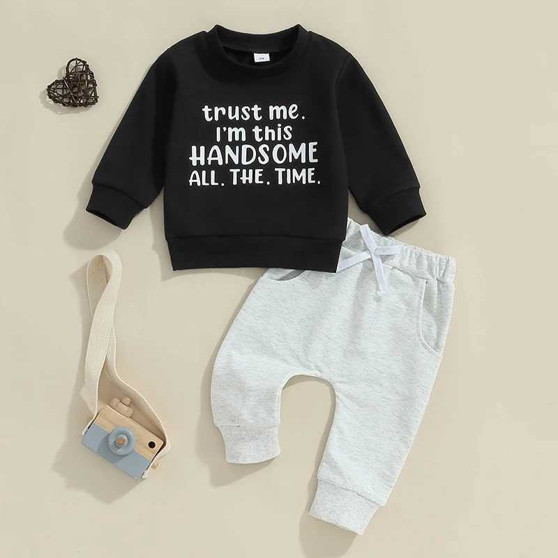 Clothing Sets 0-3Y Little Boy Spring Fall Outfits Letter Print Long Sleeve Sweatshirt and Pants Sets Toddler Clothes 2024 New Boys Tracksuits R240708