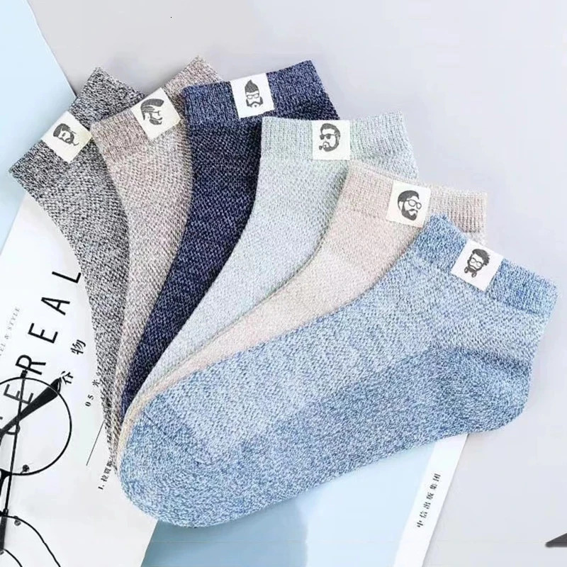 5 Pairs/Lot Mens Summer Thin Socks Cotton Mesh Breathable Old Mans Head Pattern Sports Casual Fashion Men Boat Socks EU38-43 240703