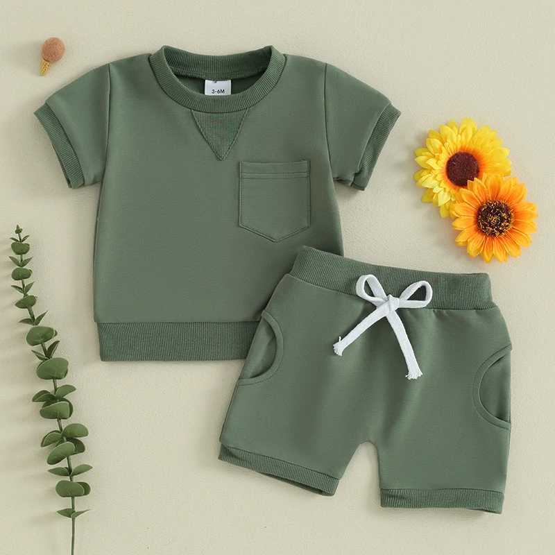 Clothing Sets 2023-12-18 Lioraitiin Newborn Baby Boy Summer Clothes Solid Color Short Sleeve O-Neck T Shirt with Shorts Infant Toddler Outfit R240708