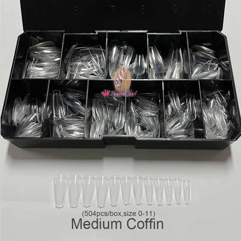 Gel X nail extension system full cover carving transparent square middle coffin pressing false nail tip 240705