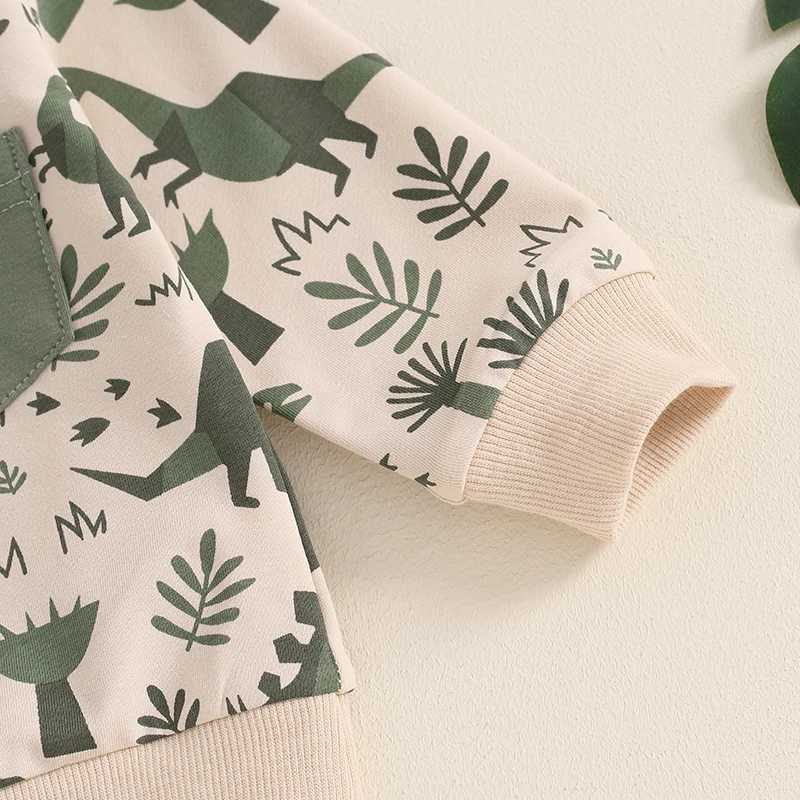 Clothing Sets Toddler Boys Fall Outfits Dinosaur Print Pocket Long Sleeve Sweatshirts and Long Pants 2Pcs Set Kids Casual Clothes R240708