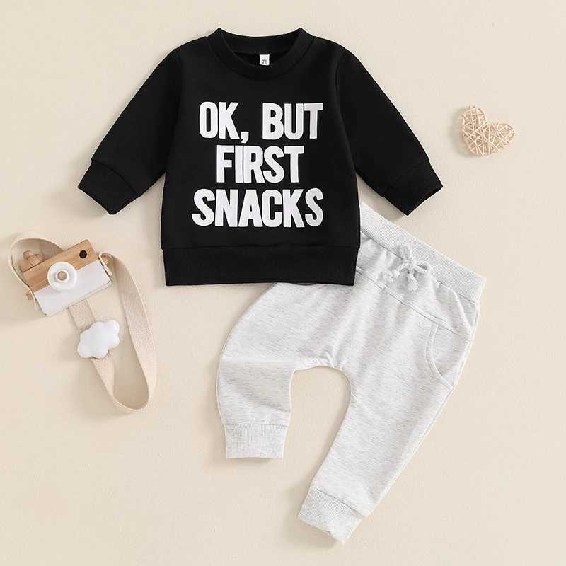 Clothing Sets Toddler Boys Autumn Pants Set Letter Print Long Sleeve Pullover Sweatshirt and Drstring Long Pants Outfits Kids Tracksuits R240708