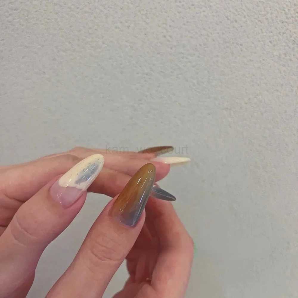 10Pcs Handmade Manicure Medium Almond Fake Nails Painting marble Limited Nails Press On Nails Design with Adhesive Nail File SetM240708