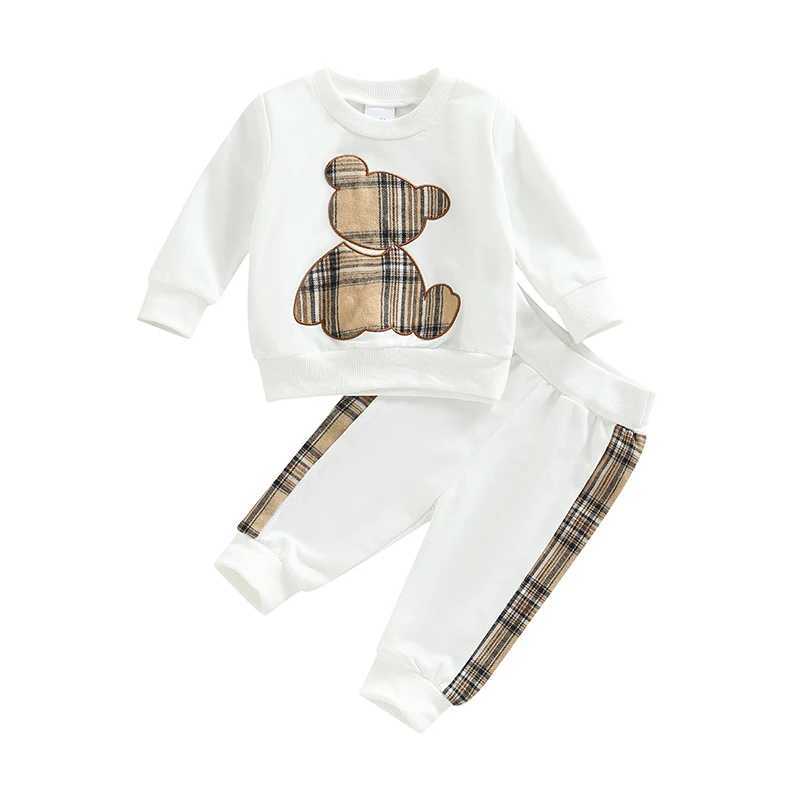 Clothing Sets 2022-09-27 Lioraitiin 0-24M Newborn Baby 2Pcs Fall Outfits Long Sleeve Plaid Bear Pattern Pullover Tops and Pants Set