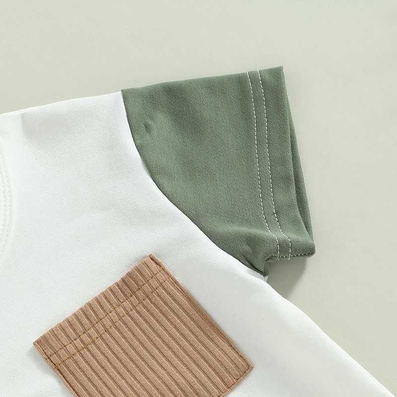 Clothing Sets 2023-04-06 Lioraitiin 0-3Years Toddler Baby Boy 2Pcs Summer Outfits Short Sleeve Contrast Color T-Shirt Pocket Shorts Set R240708