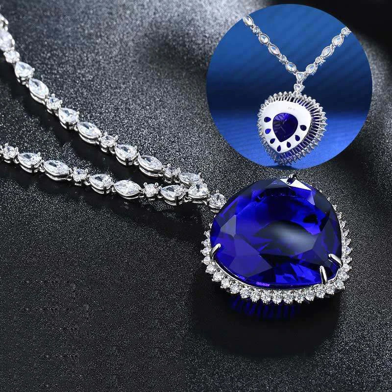 Titanic Heart Of The Ocean Rose Heart Shape Blue Necklace Pendant Women Sweater Necklace Metal Jewelry Lovers Couple Gifts 240702