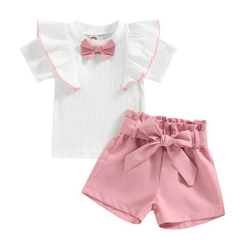 Clothing Sets 2022-12-28 Lioraitiin 0-4Years Toddler Girl Summer Clothes 2Pcs Outfits Short Sleeve Ribbed Ruffled Bowknot T-Shirt Shorts Belt R240708