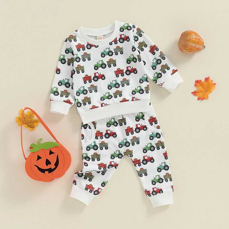 Clothing Sets 2024-05-13 Lioraitiin 3M-3Y Baby Boy 2Pcs Fall Outfits Long Sleeve Tractor Print Sweatshirt + Pants Set Farm Clothes NC6N