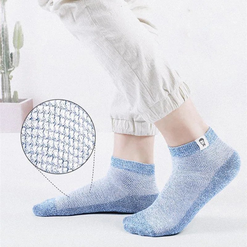 5 Pairs/Lot Mens Summer Thin Socks Cotton Mesh Breathable Old Mans Head Pattern Sports Casual Fashion Men Boat Socks EU38-43 240703