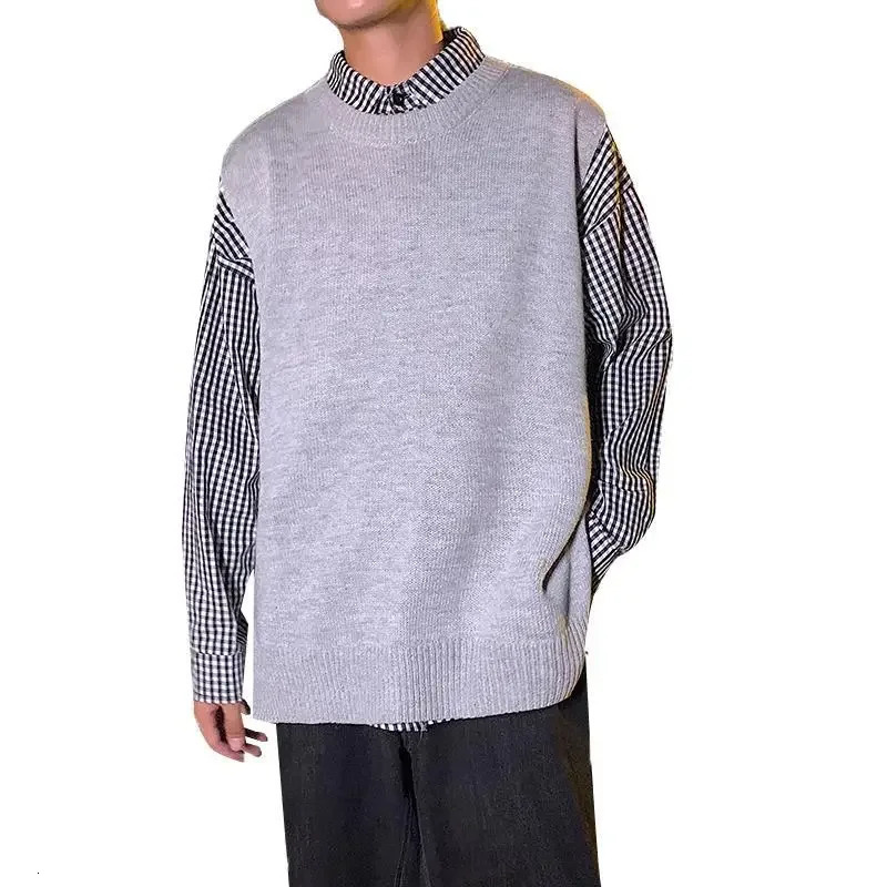 Round Collar Waistcoat Black Man Clothes Crewneck Sleeveless Knitted Sweaters for Men Vest Sheap Tops Y2k Vintage Loose Fit Wool 240704