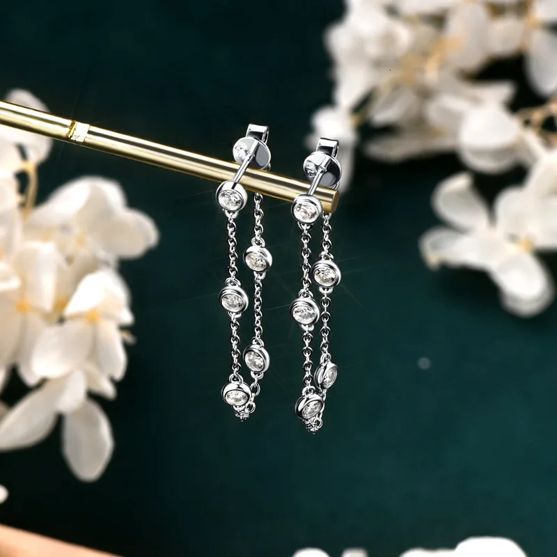 EWYA Sparkling Bubble D Color 0.1CT 3mm Full Diamond Drop Earrings for Women S925 Silver Long Tassel Dangle Earring 240701