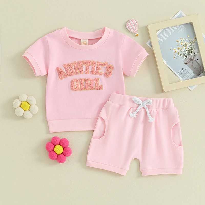 Clothing Sets 2024-01-13 Lioraitiin 0-3Y Toddler Baby Girl summer Clothes Aunties Girl Embroidery Short Sleeve T-Shirt Top Shorts Set Outfit R240708
