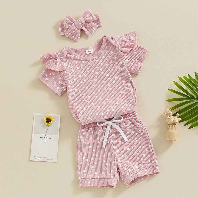 Clothing Sets Pudcoco Infant Baby Girls Shorts Outfits Floral Print Short Sleeve Romper with Shorts and Heaband 3 Pcs Summer Set 0-18M R240708