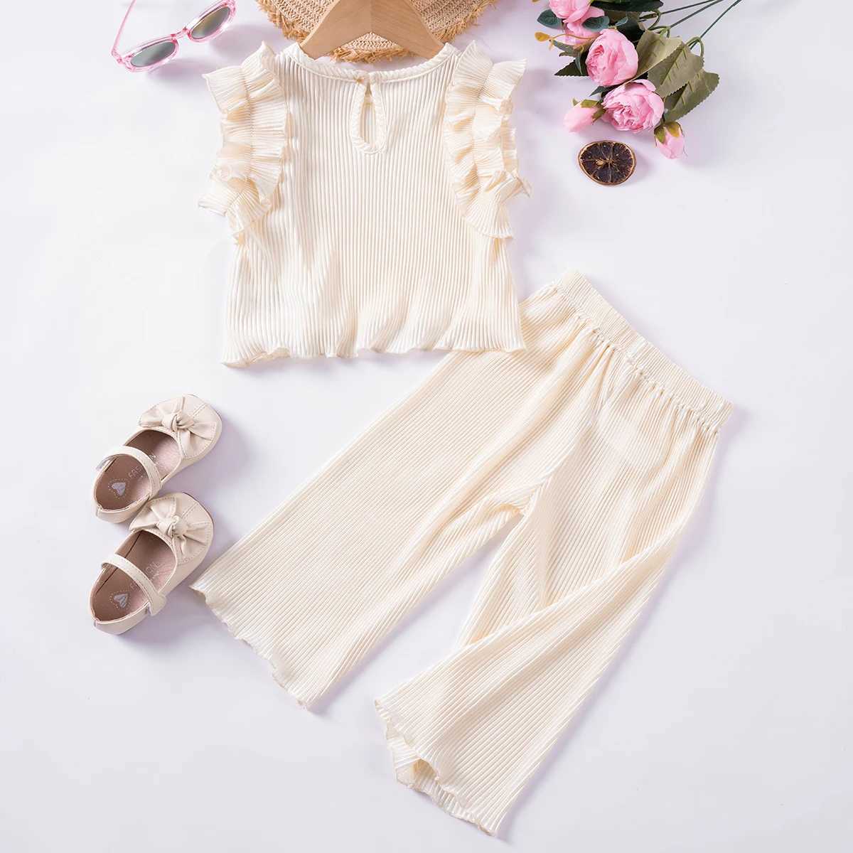 Clothing Sets Baby Gril Sleeveless Set Toddler Slim Casual Comfortable Two Piece Set with Solid Colors Available for Daily or Party Dressing R240708