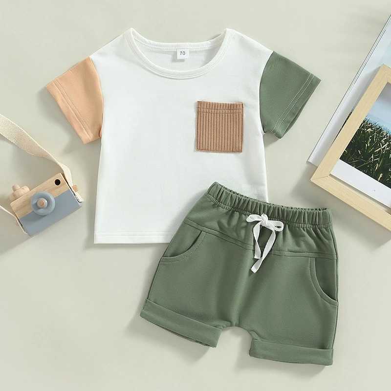 Clothing Sets 2023-04-06 Lioraitiin 0-3Years Toddler Baby Boy 2Pcs Summer Outfits Short Sleeve Contrast Color T-Shirt Pocket Shorts Set R240708