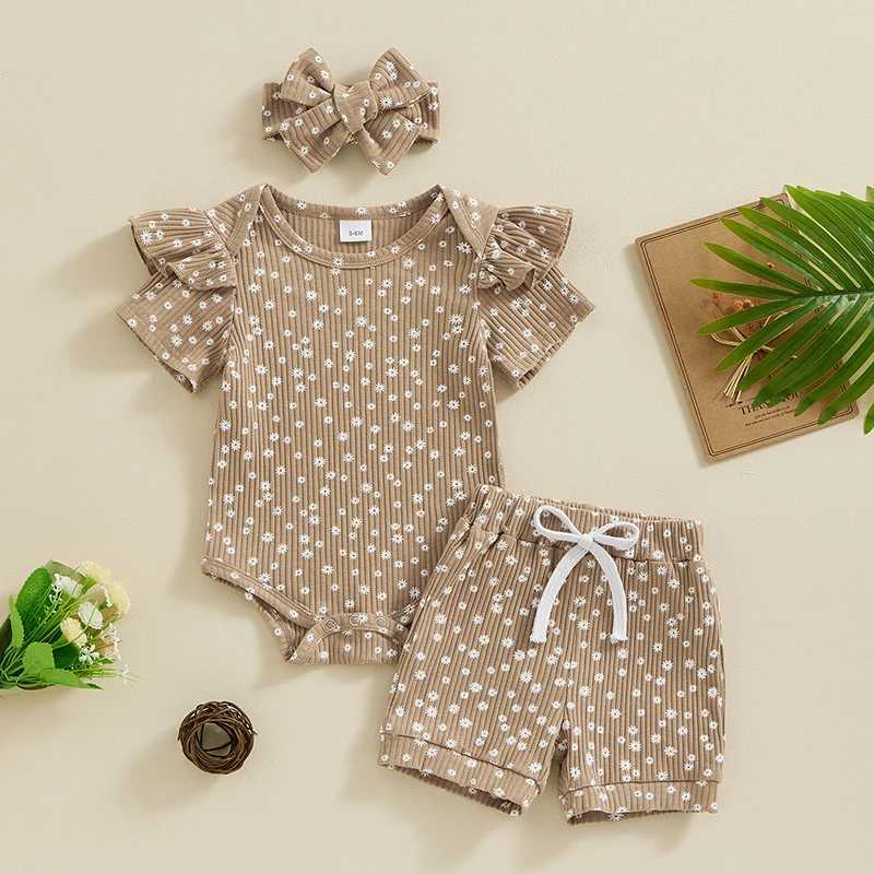 Clothing Sets Pudcoco Infant Baby Girls Shorts Outfits Floral Print Short Sleeve Romper with Shorts and Heaband 3 Pcs Summer Set 0-18M R240708