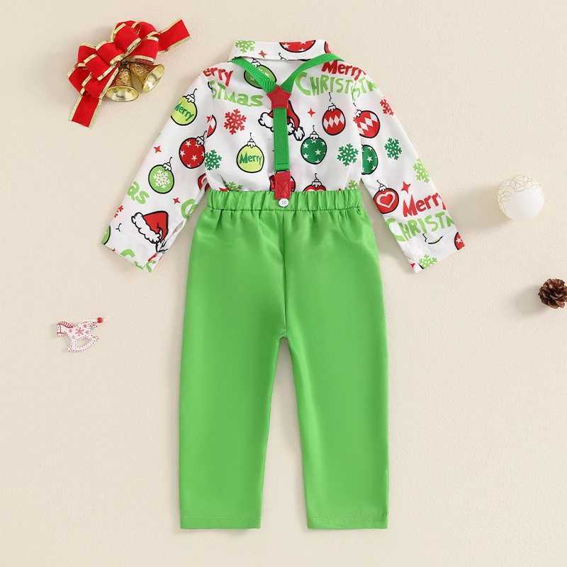 Clothing Sets 1-5Y Boys Party Gentleman Suits Kids Long Sleeve Lapel Shirts + Bow-tie + Suspender Pants Sets Toddler Overalls Christmas R240708