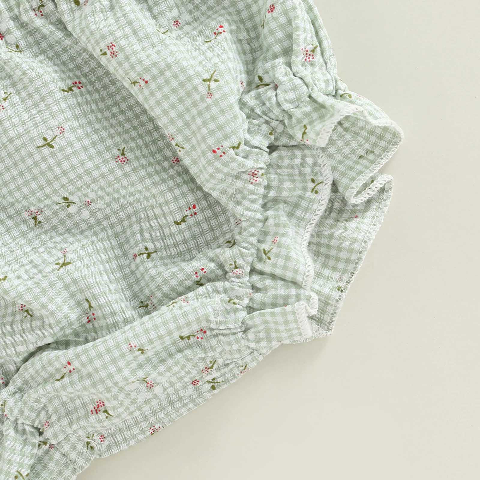 Clothing Sets Infant Baby Girl 2 Pcs Outfits Suit Plaid Pattern Floral Printed Bowknot Suspender Tops Shorts Set For Summer R240708