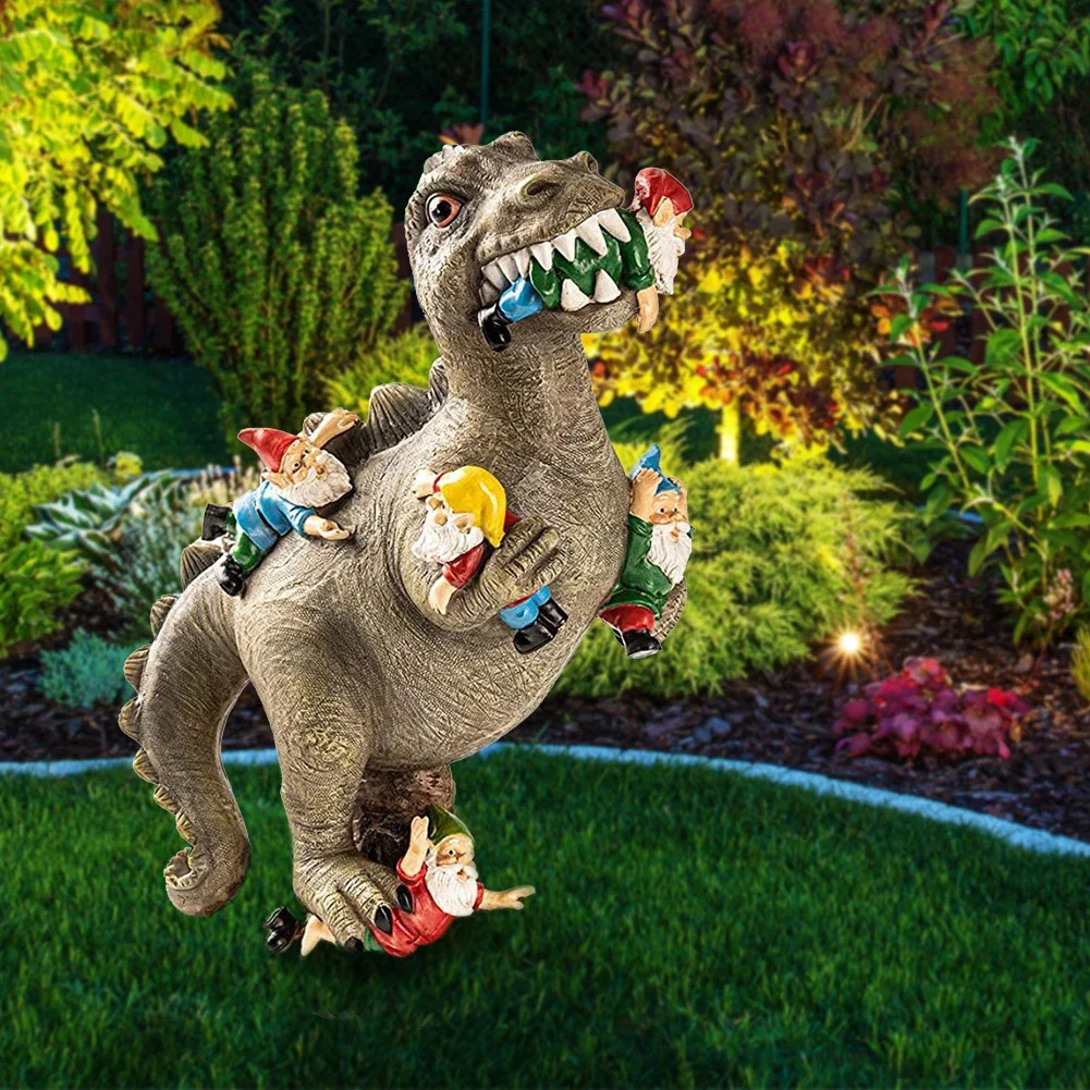 Garden Gnome Dinosaur Statues Outdoor Decor Eating Gnomes Ornaments Handicraft Flower Pot Accessories 240704