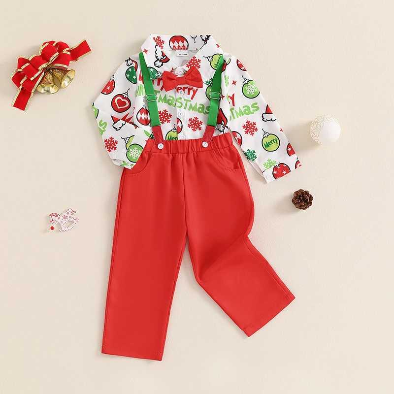 Clothing Sets 1-5Y Boys Party Gentleman Suits Kids Long Sleeve Lapel Shirts + Bow-tie + Suspender Pants Sets Toddler Overalls Christmas R240708