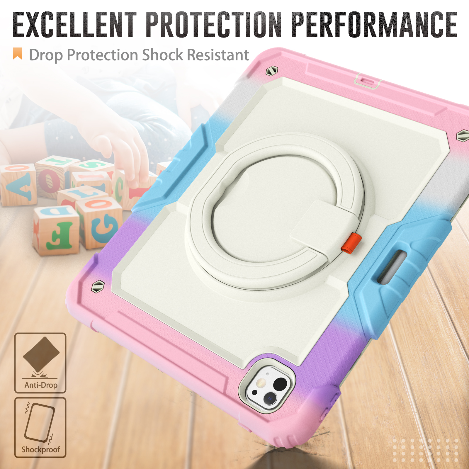 Heavy Duty Case For 2024 iPad Pro 13 Air 13 M2 Folding Handle Grip 360 Rotation Stand Hybrid Armor Tablet Cover Shockproof Cases with Shoulder Strap S