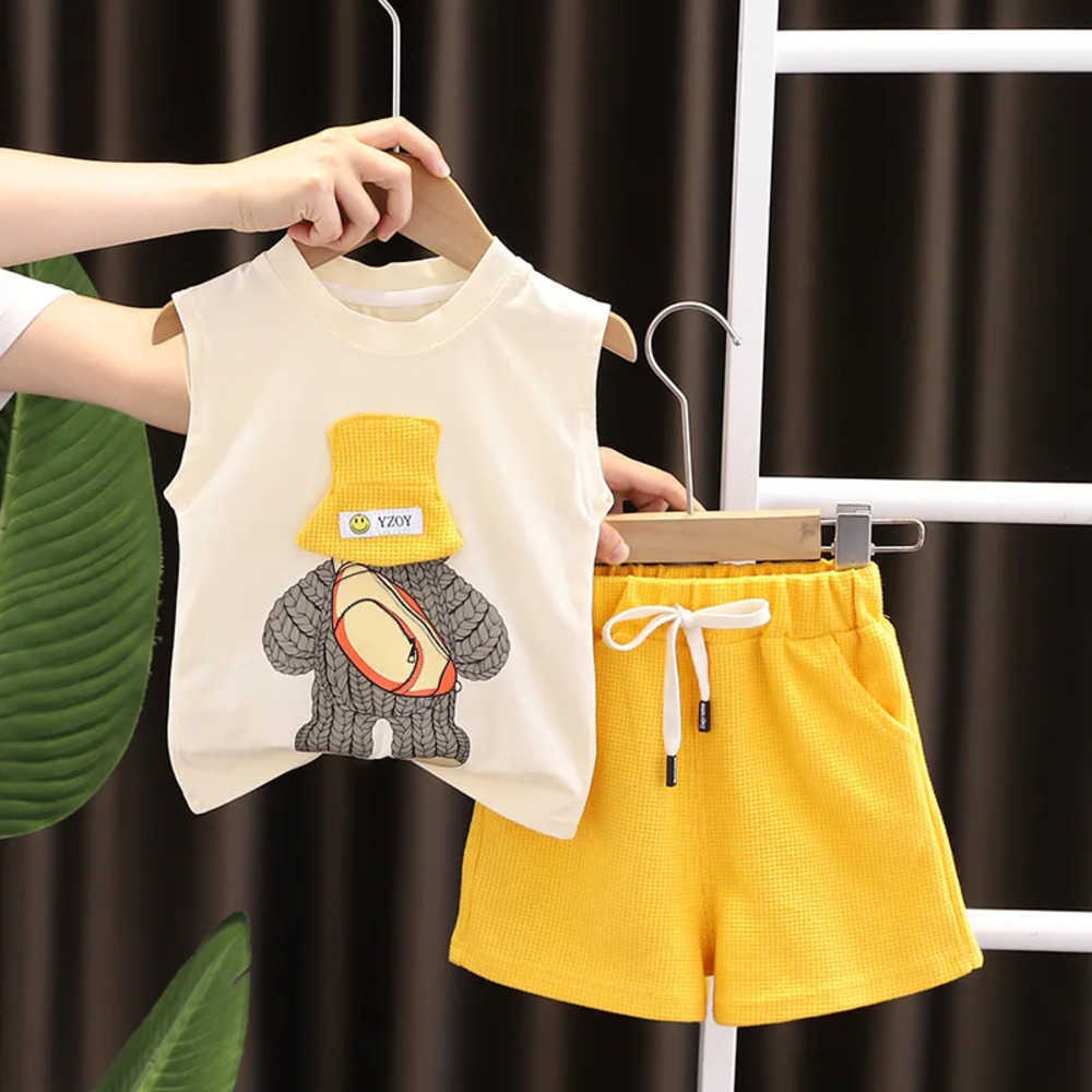Clothing Sets 2pcs/sets Children Summer Baby Boy Girl Clothes Cartoon Hat Bear Sleeveless T-shirts Shorts Toddler Outfits Casual Sports Suit J3PA