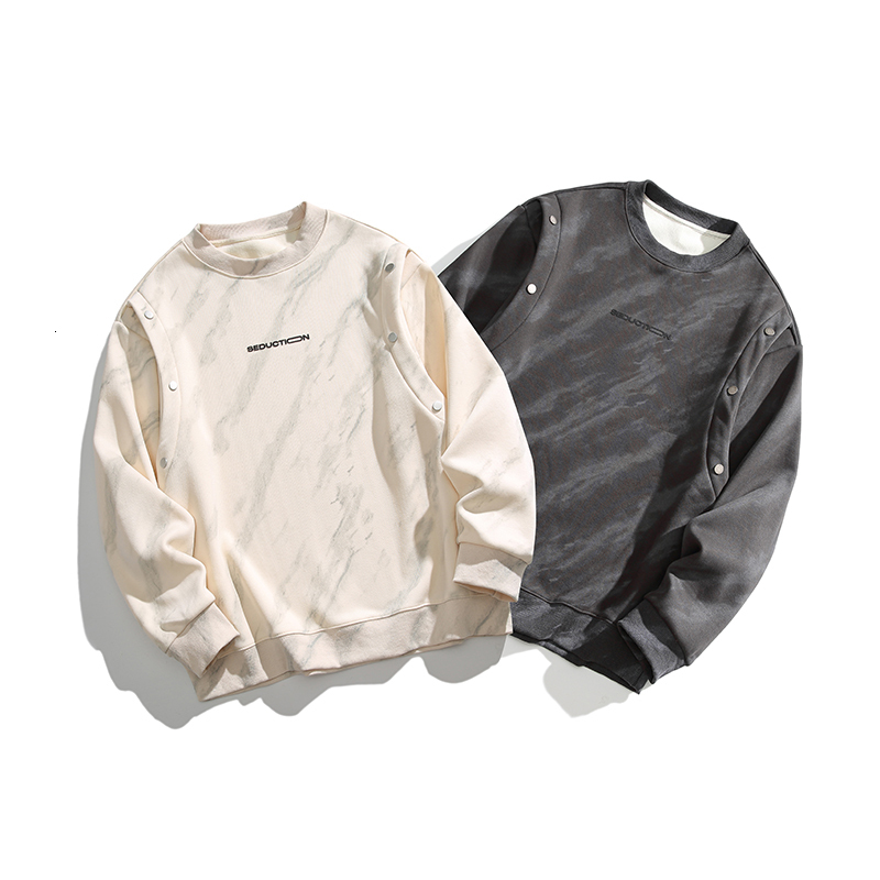 2023 New Tie Dyed Button Decorative Round Neck Sweater Fashion Trend Loose Long sleeved Top Bottom F7.8#87.22