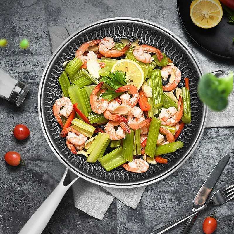 Pans Reusable frying pan tick free Wok steak cooking pot sauce pot single-sided honeycomb potL2403