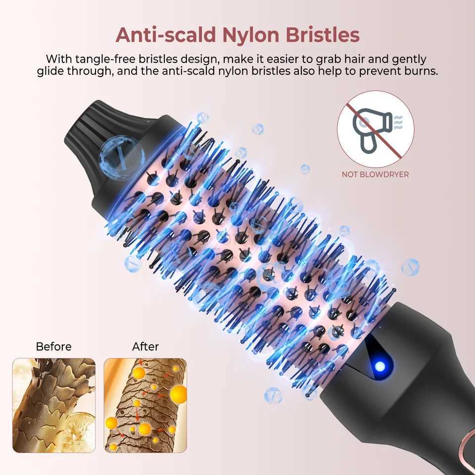 Heating Round Brush Thermal Brush Ceramic Curling Iron Hair Styling Tool 9 Temperature Settings Curling Wand Travel Hair CurlerM240708